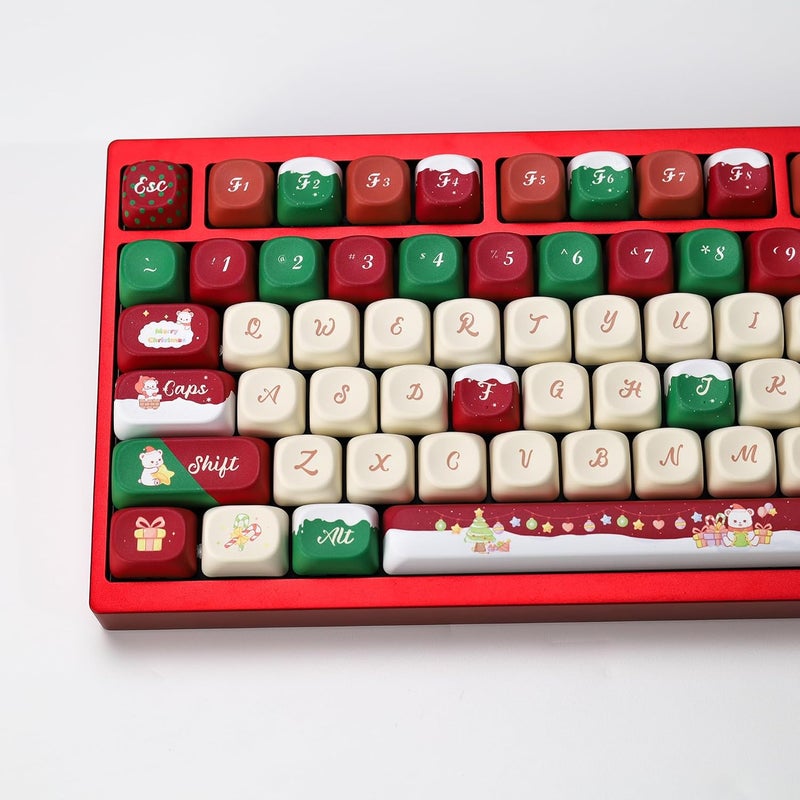 YMKPVR KBDiy Christmas Bear KOA Profile Keycap Set,133 Keycaps,Red Cute PBT Custom Keycaps for Mechanical Keyboard, Compatible with ANSI/ISO, 60%, 65%, 75%, TKL, Full-Sized Layout - Image 4